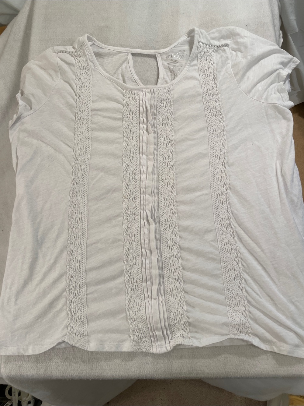 Terra & Sky White Short Sleeve Lace-Trim Tee